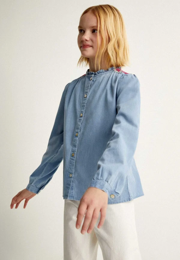 New Scalpers Blusa Denim Bordada Contraste