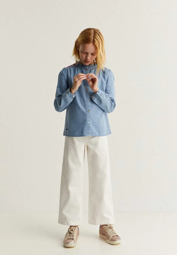 New Scalpers Blusa Denim Bordada Contraste