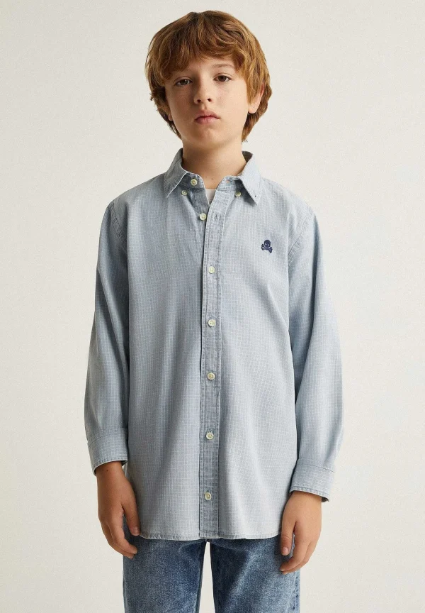 Clearance Scalpers Camisa Denim Cuadros Calavera