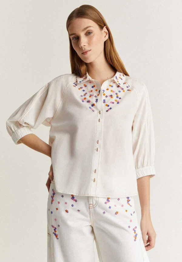 Discount Scalpers Camisa Detalle Bordados Diseno Cuadrados