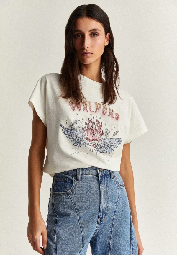 Online Scalpers Camiseta Print Detalle Strass