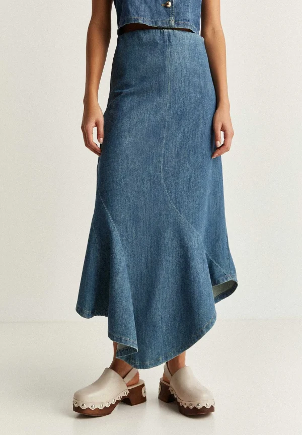 Online Scalpers Falda Midi Denim Bajo Vuelo