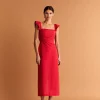 Hot Scalpers Vestido Lino Midi Drapeado Pecho