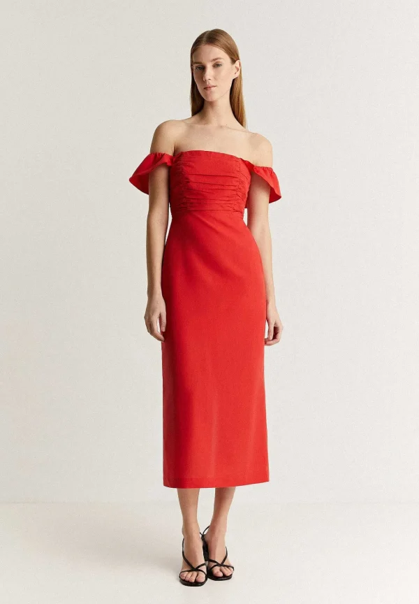 Discount Scalpers Vestido Lino Midi Drapeado Pecho
