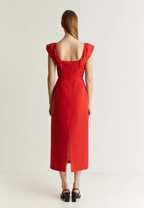 Discount Scalpers Vestido Lino Midi Drapeado Pecho