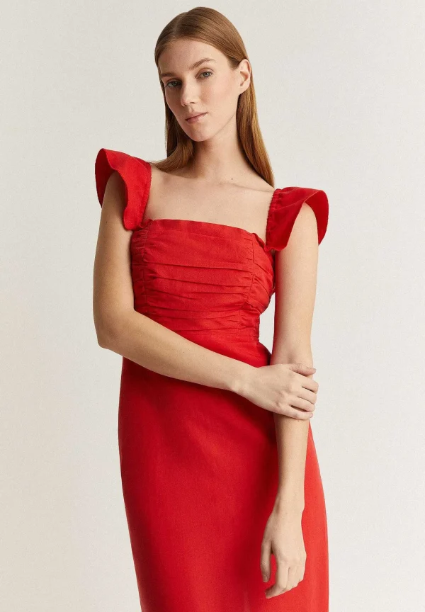 Discount Scalpers Vestido Lino Midi Drapeado Pecho