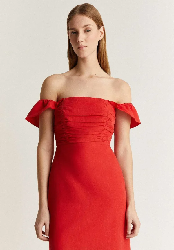 Discount Scalpers Vestido Lino Midi Drapeado Pecho
