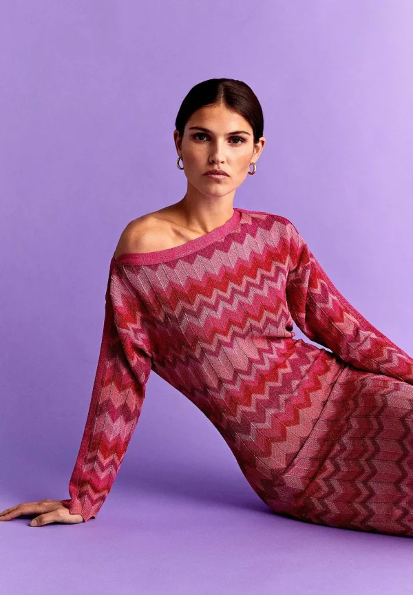 Best Scalpers Vestido Midi Punto Zigzag Lurex