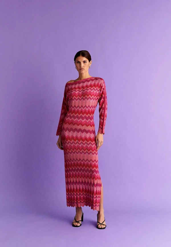 Best Scalpers Vestido Midi Punto Zigzag Lurex