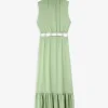 Online Scalpers Vestido Midi Satinado Abertura Cintura