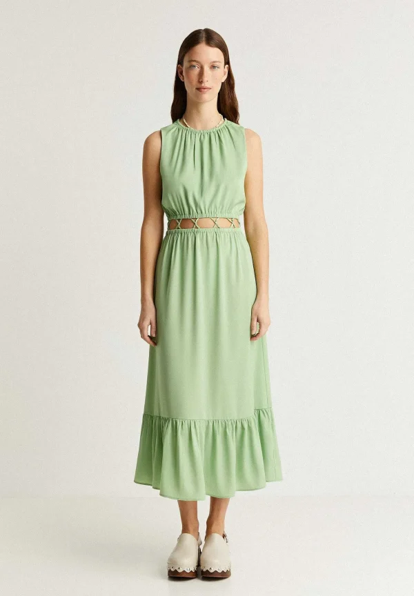 Online Scalpers Vestido Midi Satinado Abertura Cintura