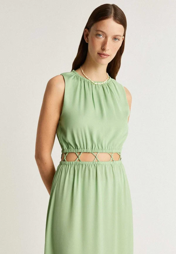Online Scalpers Vestido Midi Satinado Abertura Cintura