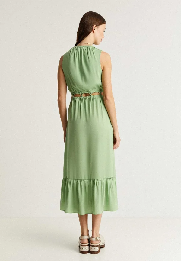 Online Scalpers Vestido Midi Satinado Abertura Cintura